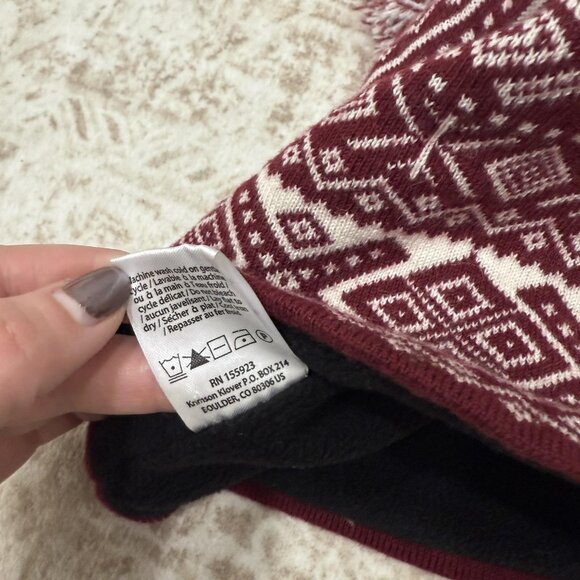 Krimson Klover Hat Beanie Pom Pom Womens One Size Burgundy White Fair Isle Wool - Picture 5 of 8